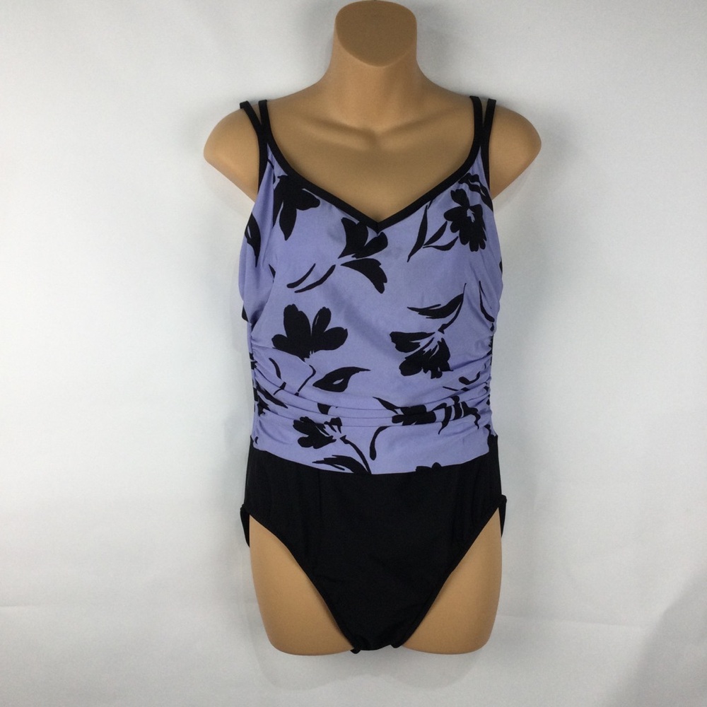 Trimshaper Floral One-Piece Swimsuit in Purple‎ and Black womens size 12